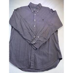 Polo Ralph Lauren Classic Fit Mens LG Purple Gingham Check Black Pony Soft